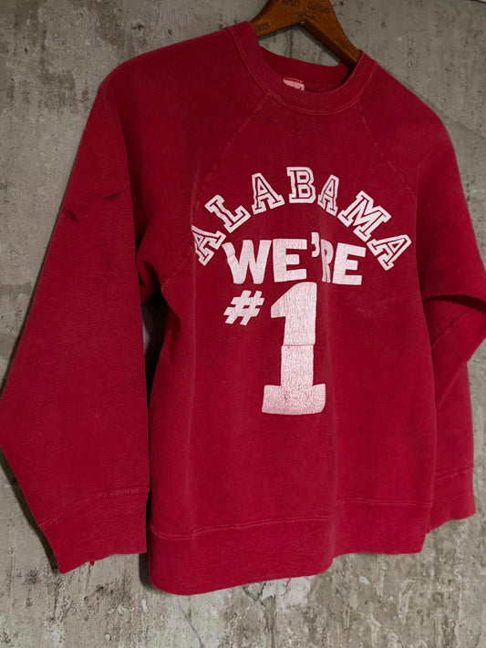 1960s 1970s Mayo Spruce Alabama We're #1 College Red Crimson Tide Crewneck Sweatshirt