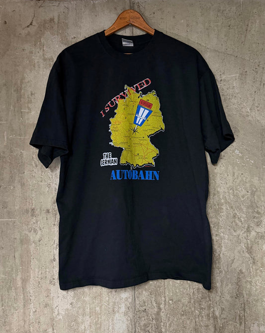 1990s I Survived the German Autobahn Germany Map Tee Jerzees Cotton L