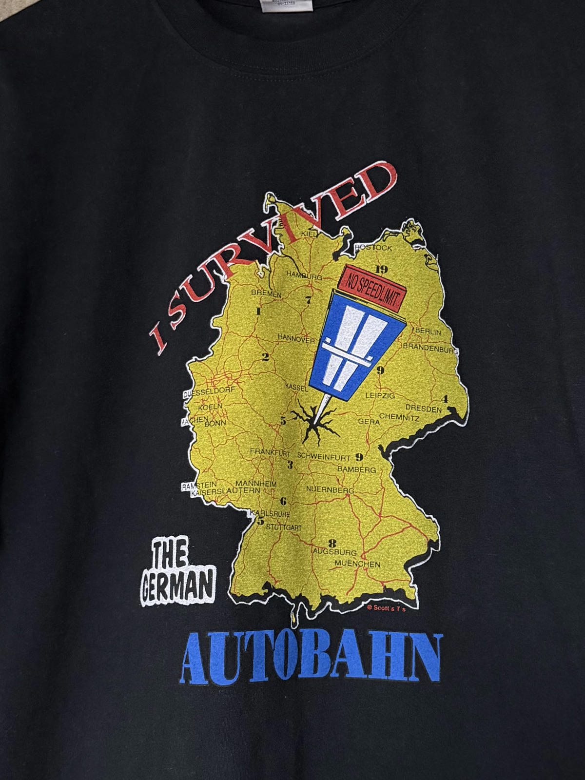 1990s I Survived the German Autobahn Germany Map Tee Jerzees Cotton L