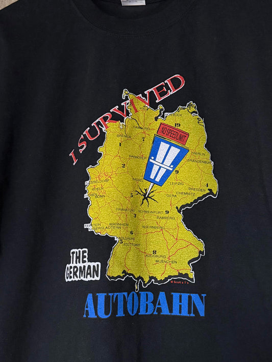 1990s I Survived the German Autobahn Germany Map Tee Jerzees Cotton L