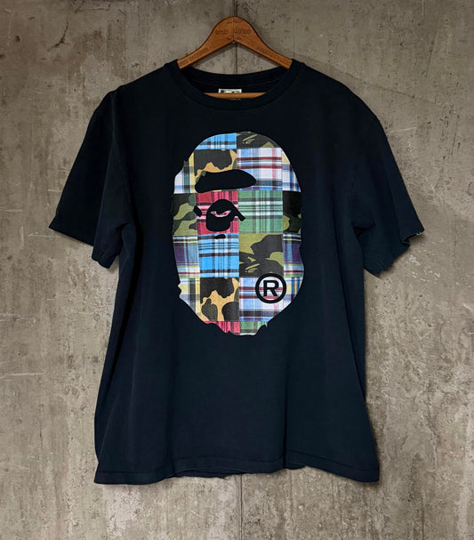 A Bathing Ape BAPE Printed Patchwork Big Ape Head Camo Plaid Single Stitch Tee