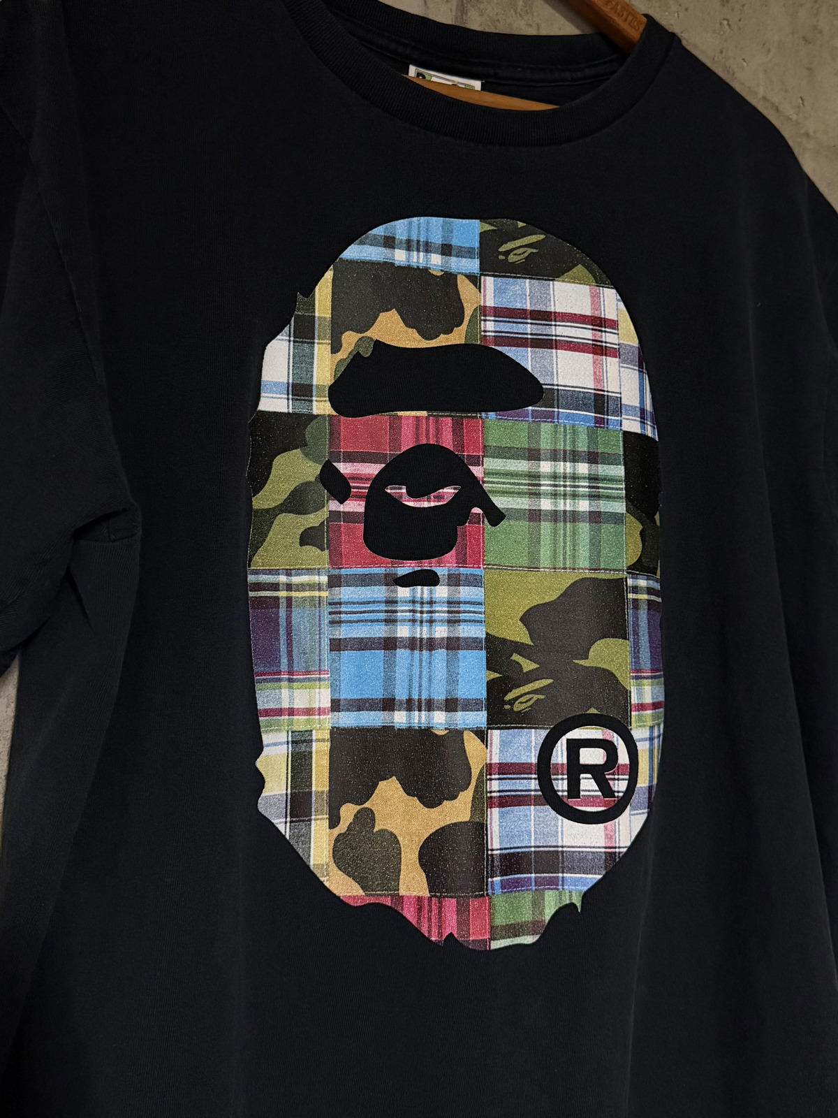 A Bathing Ape BAPE Printed Patchwork Big Ape Head Camo Plaid Single Stitch Tee