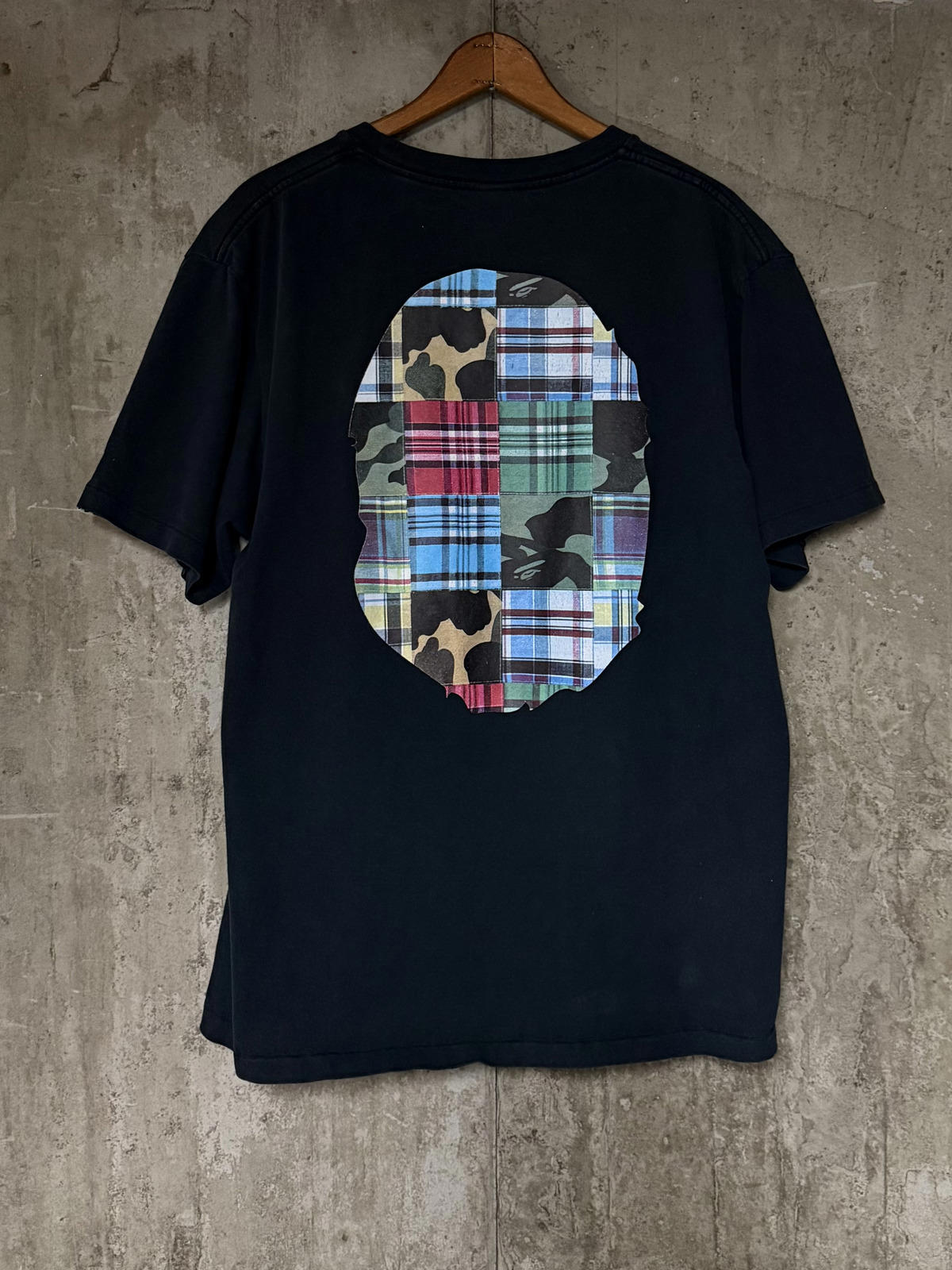 A Bathing Ape BAPE Printed Patchwork Big Ape Head Camo Plaid Single Stitch Tee