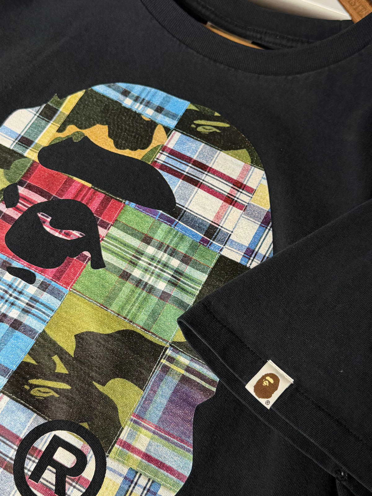 A Bathing Ape BAPE Printed Patchwork Big Ape Head Camo Plaid Single Stitch Tee
