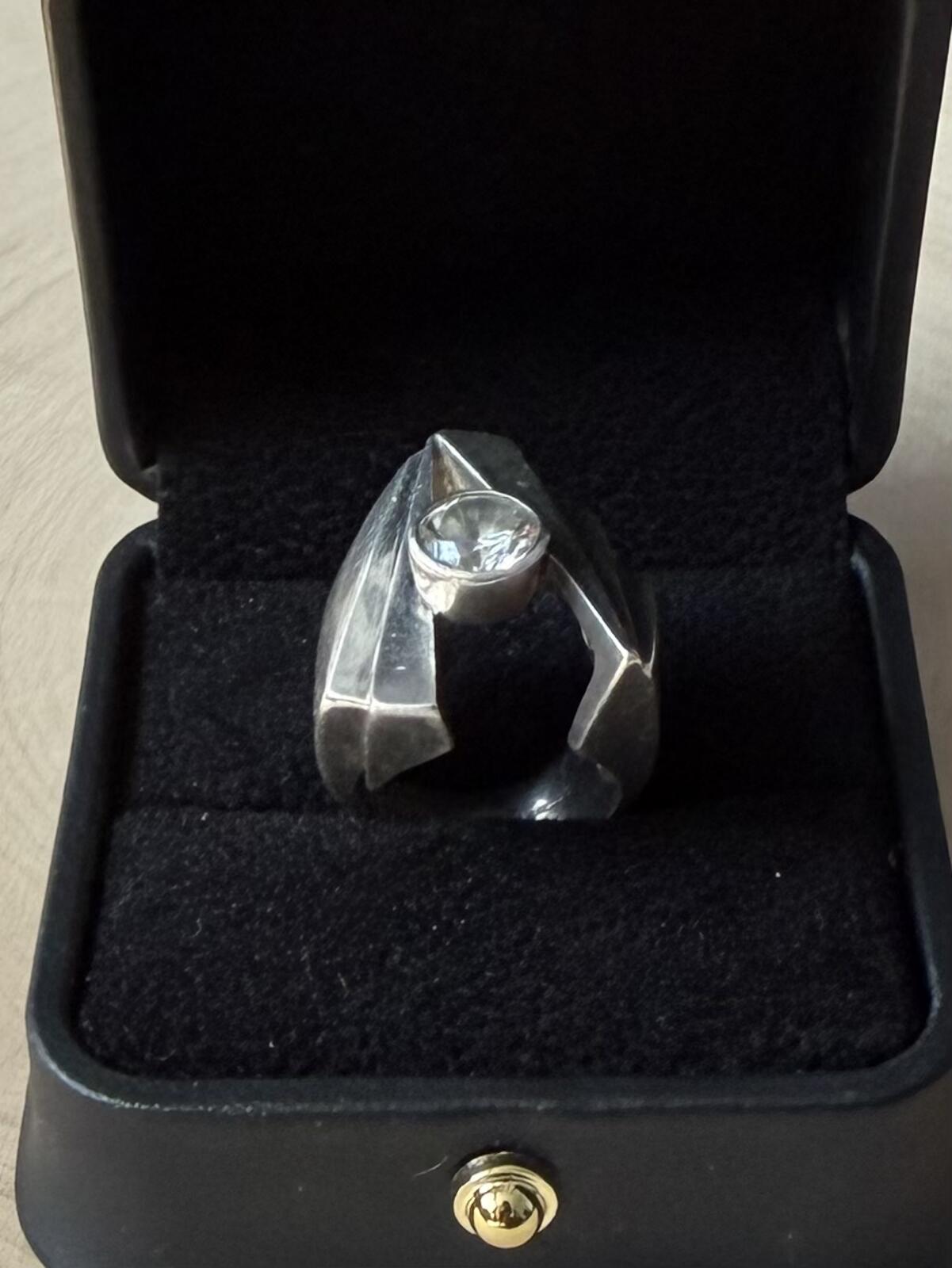 Vintage Modernist Sterling Silver Sculptural Statement Ring Cubic Zirconia US 4.25