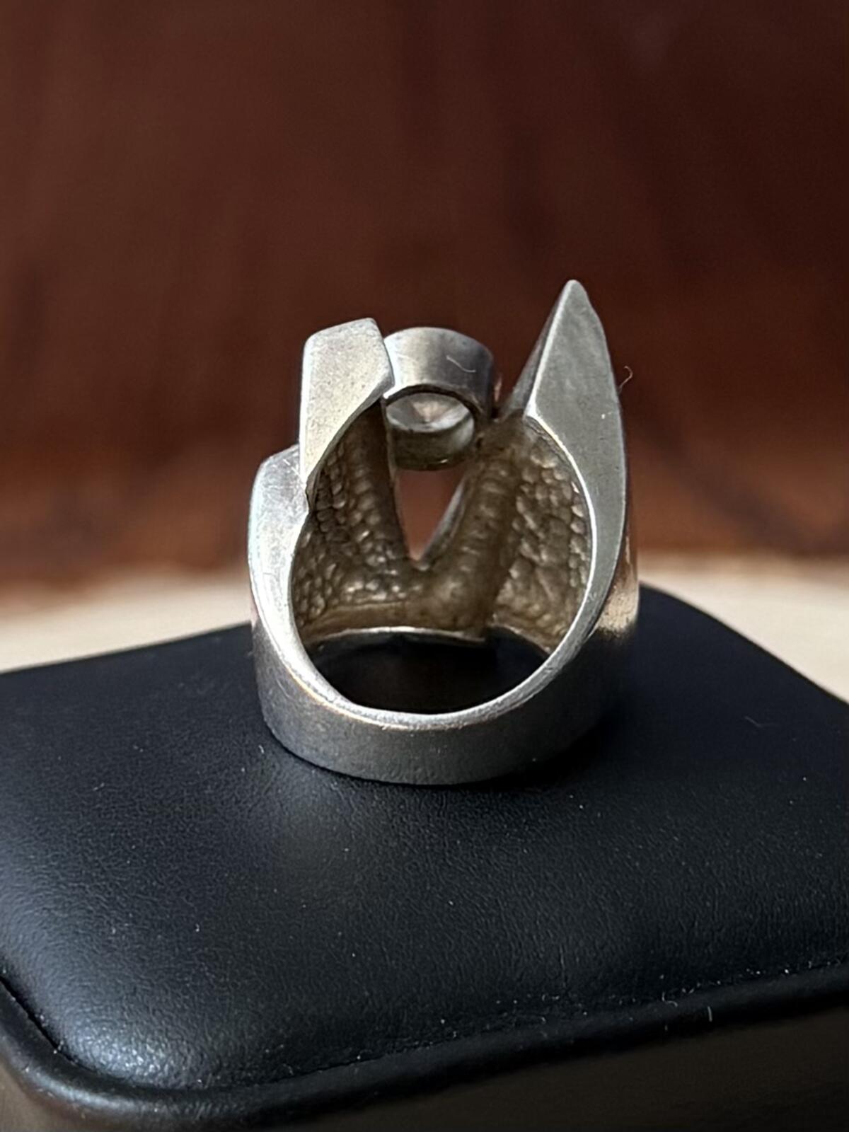 Vintage Modernist Sterling Silver Sculptural Statement Ring Cubic Zirconia US 4.25