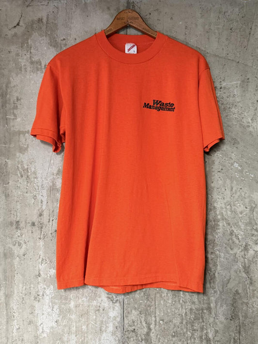 1990s Orange Waste Management Single Stitch Tee Jerzees L