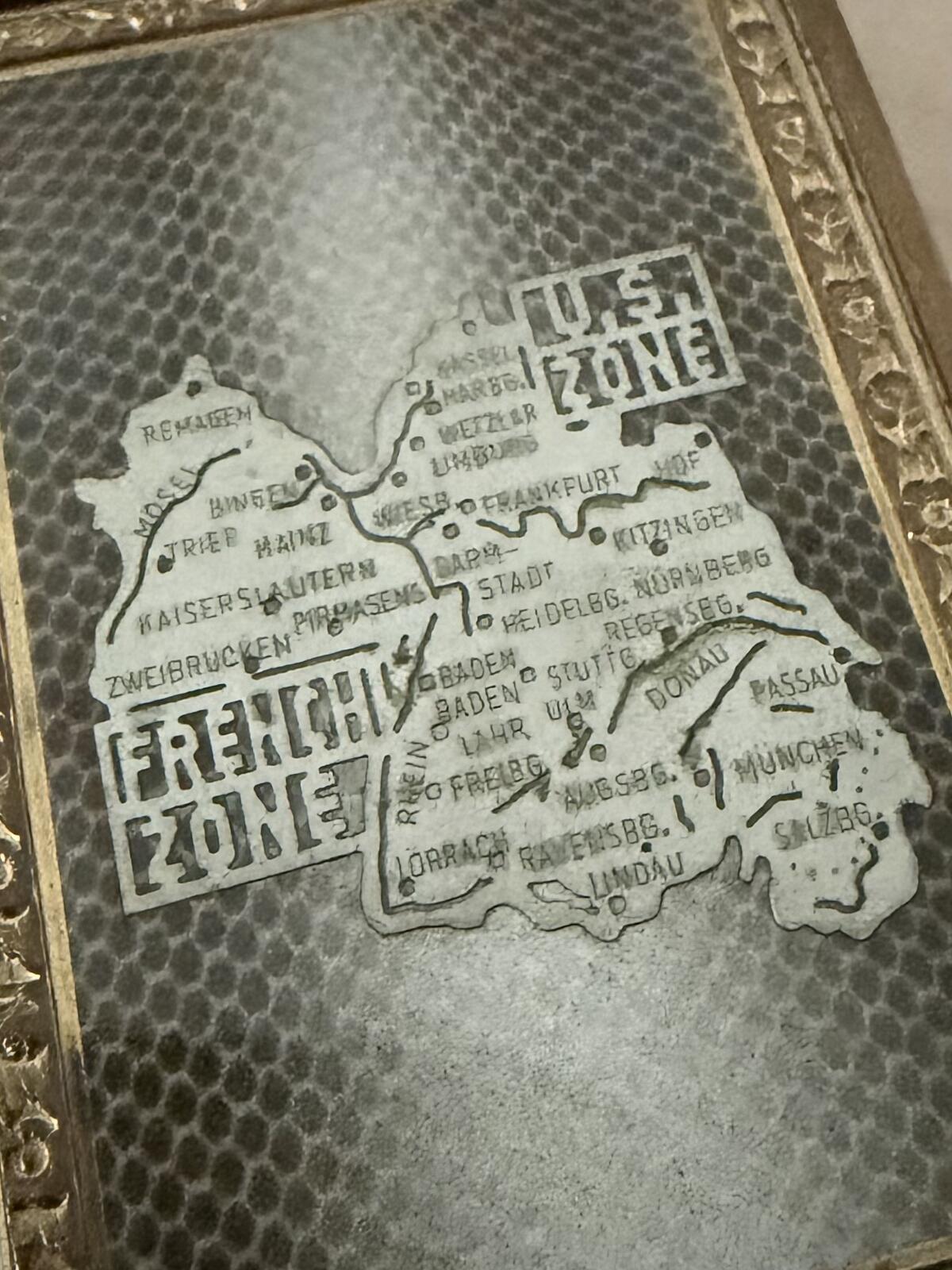 1940s WW2 Era US Zone / French Zone Divided Map of Germany Multi Compartment Compact