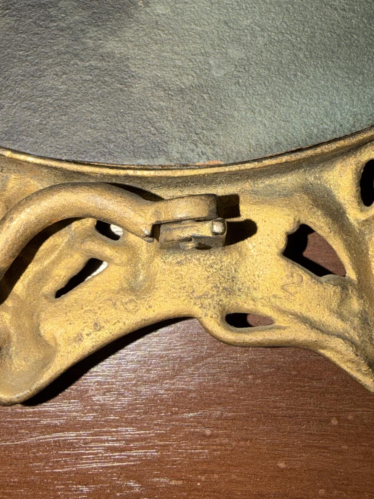 Antique 1900s Art Nouveau Floral Scroll Metal & Beveled Glass Easel Back Mirror
