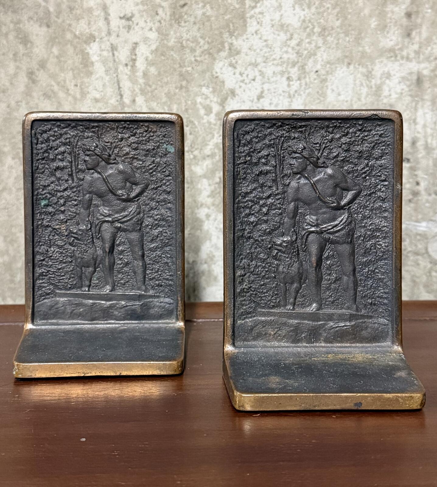 1920s Judd Manufacturing Co. The Last of the Mohicans Solid Bronze Bookends