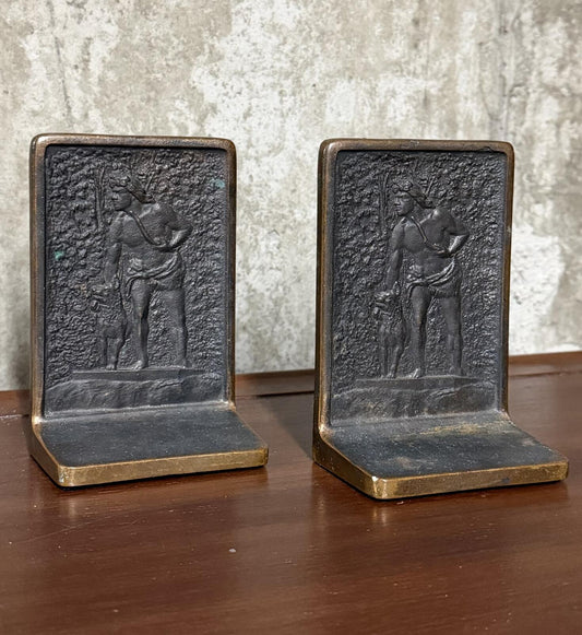 1920s Judd Manufacturing Co. The Last of the Mohicans Solid Bronze Bookends