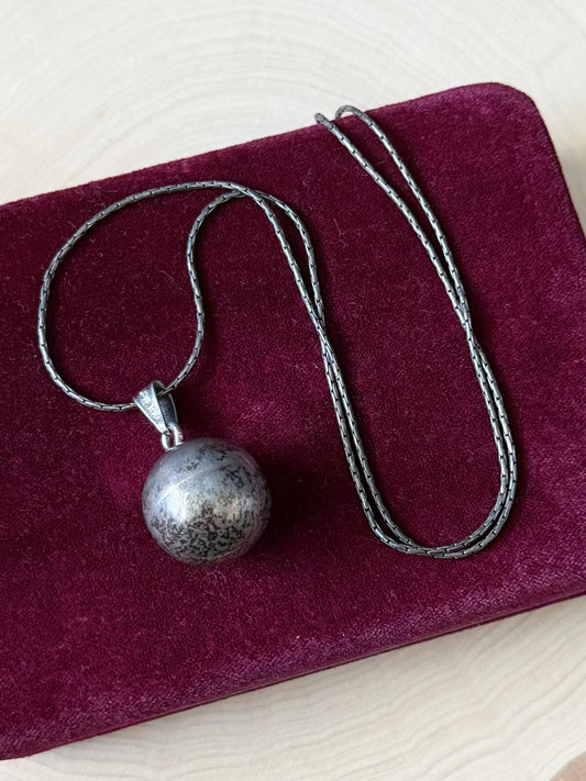 Vintage Signed TD-51 Taxco Mexico Sterling Silver Fairy Ball Sphere Pendant Necklace 24.25"