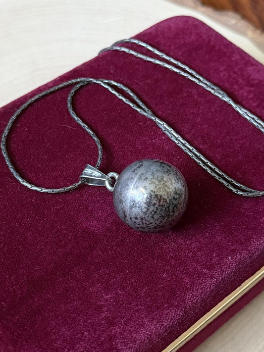 Vintage Signed TD-51 Taxco Mexico Sterling Silver Fairy Ball Sphere Pendant Necklace 24.25"