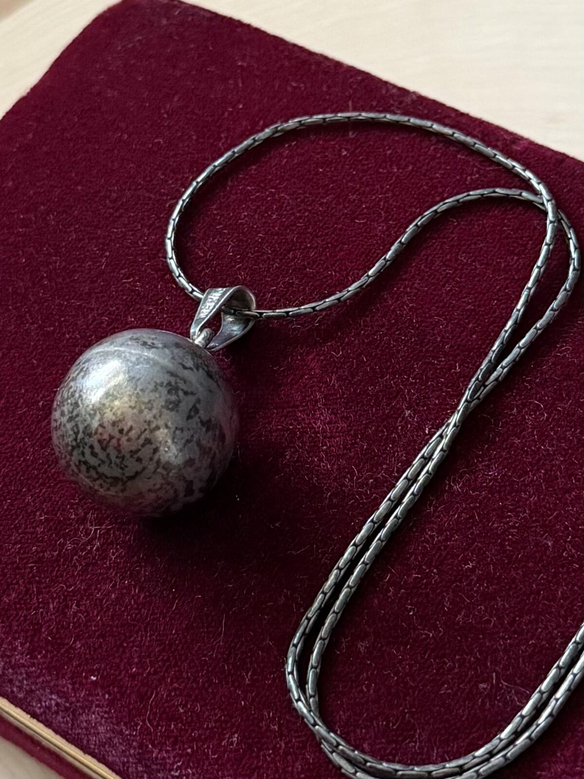 Vintage Signed TD-51 Taxco Mexico Sterling Silver Fairy Ball Sphere Pendant Necklace 24.25"