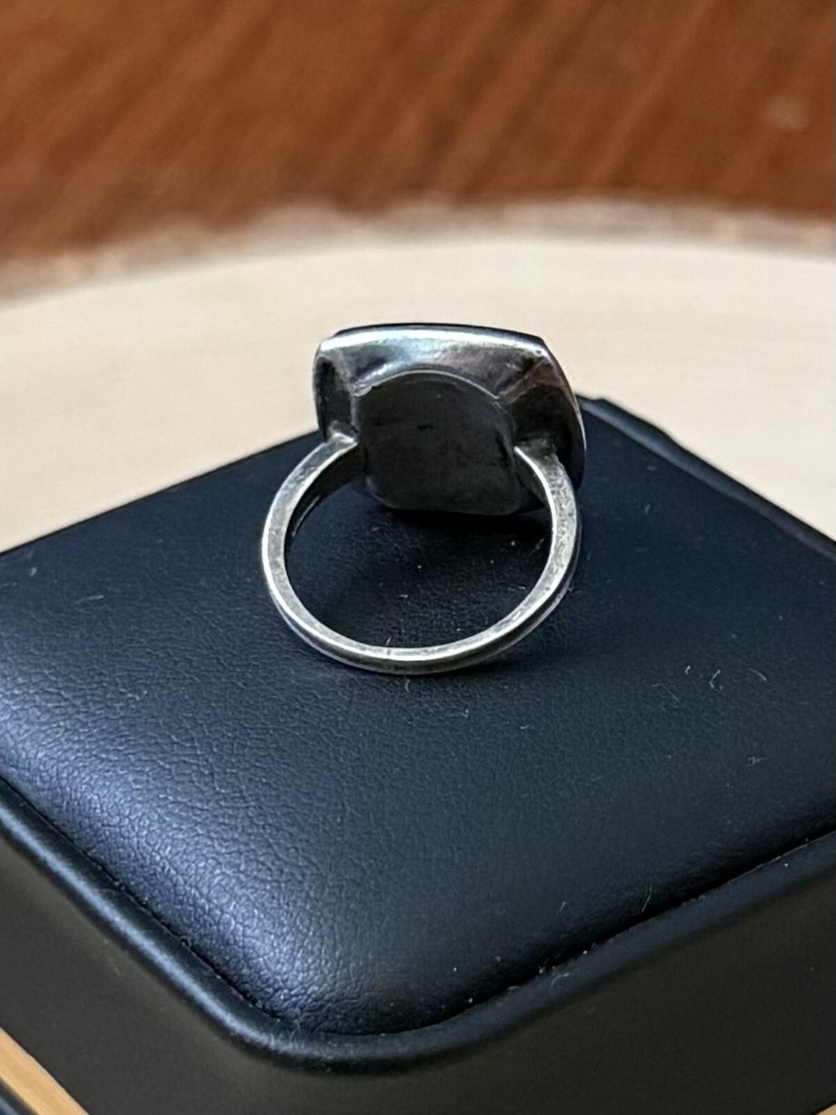 1970s Sterling Silver Bezel Set Flat Black Onyx Rounded Square Ring US 4.5