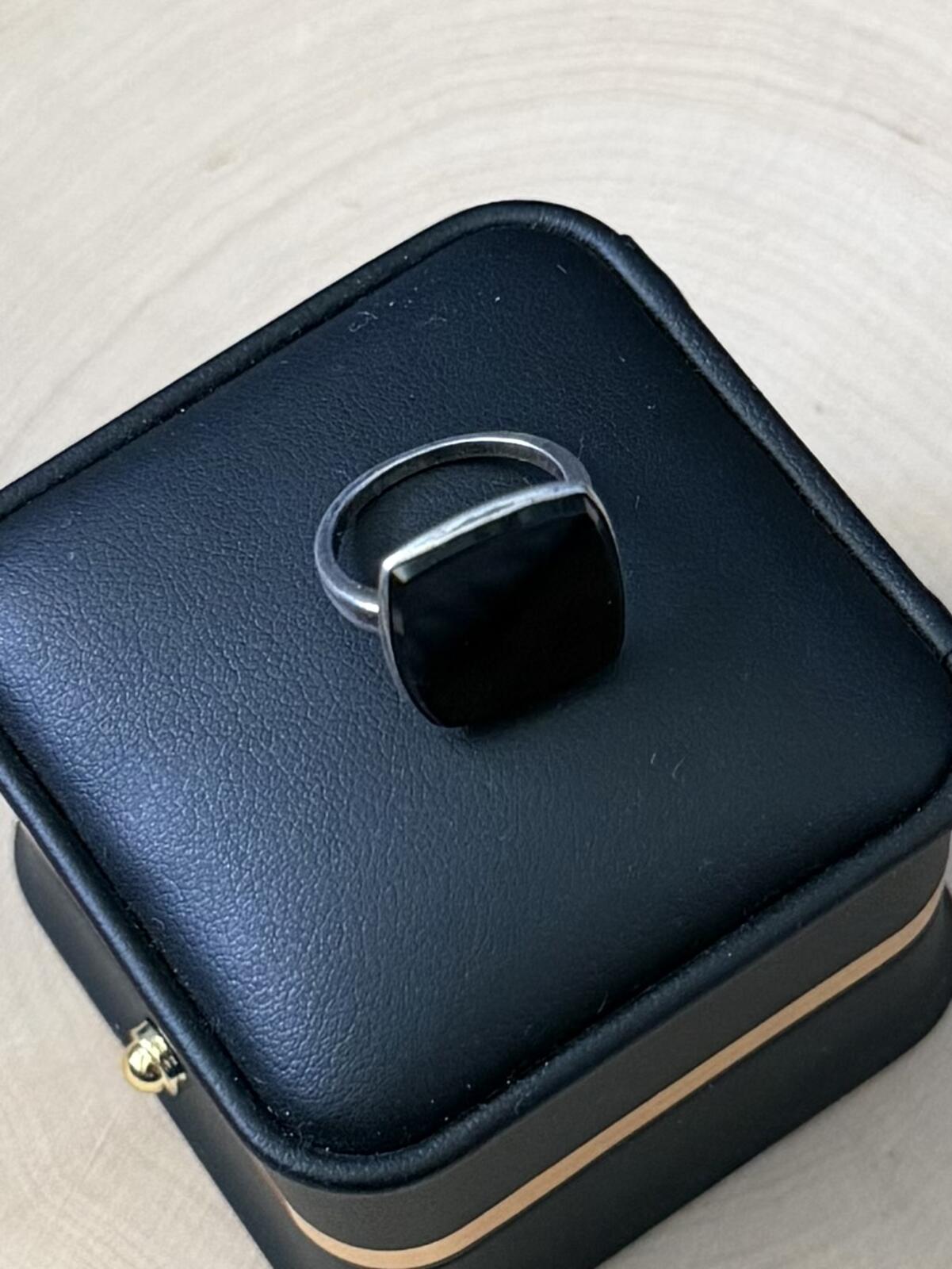 1970s Sterling Silver Bezel Set Flat Black Onyx Rounded Square Ring US 4.5