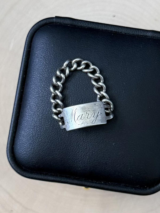 1940s Signed C&C Clark & Coombs Sterling Silver ID Bracelet Style Chain Ring US 7