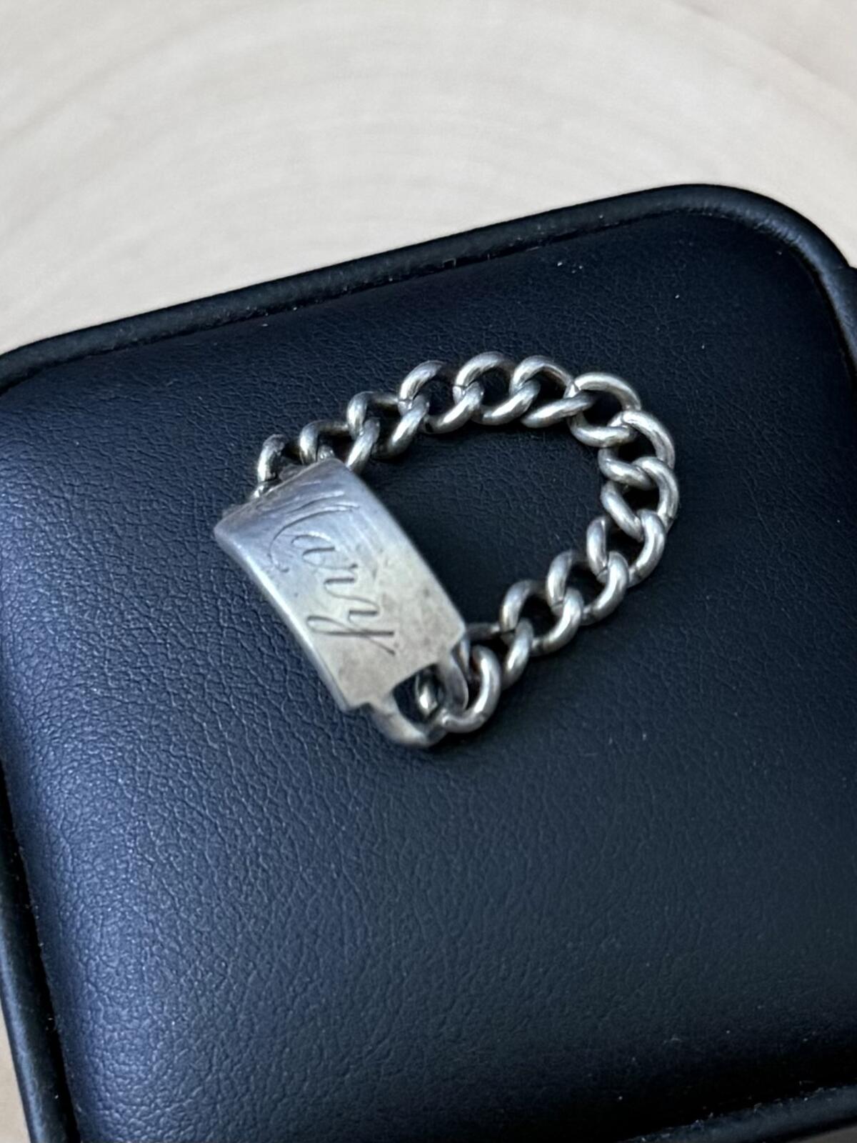 1940s Signed C&C Clark & Coombs Sterling Silver ID Bracelet Style Chain Ring US 7