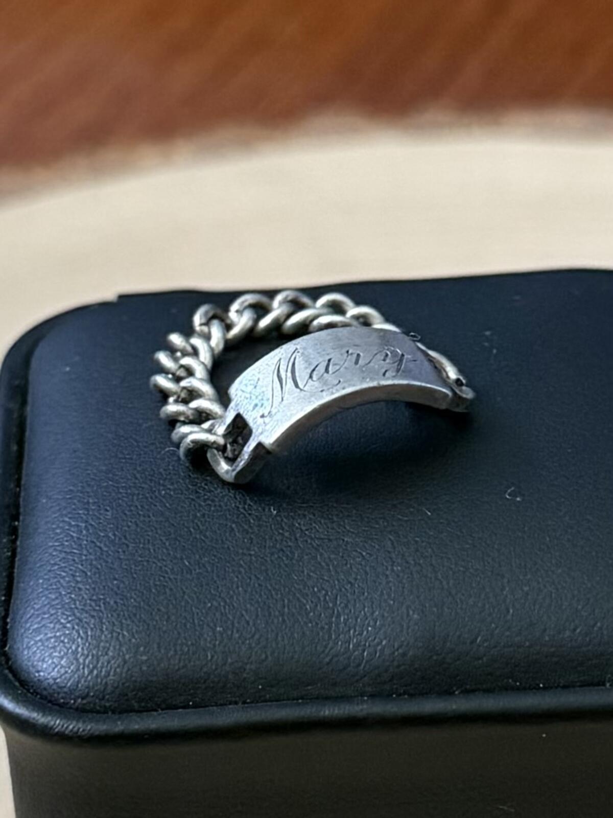 1940s Signed C&C Clark & Coombs Sterling Silver ID Bracelet Style Chain Ring US 7