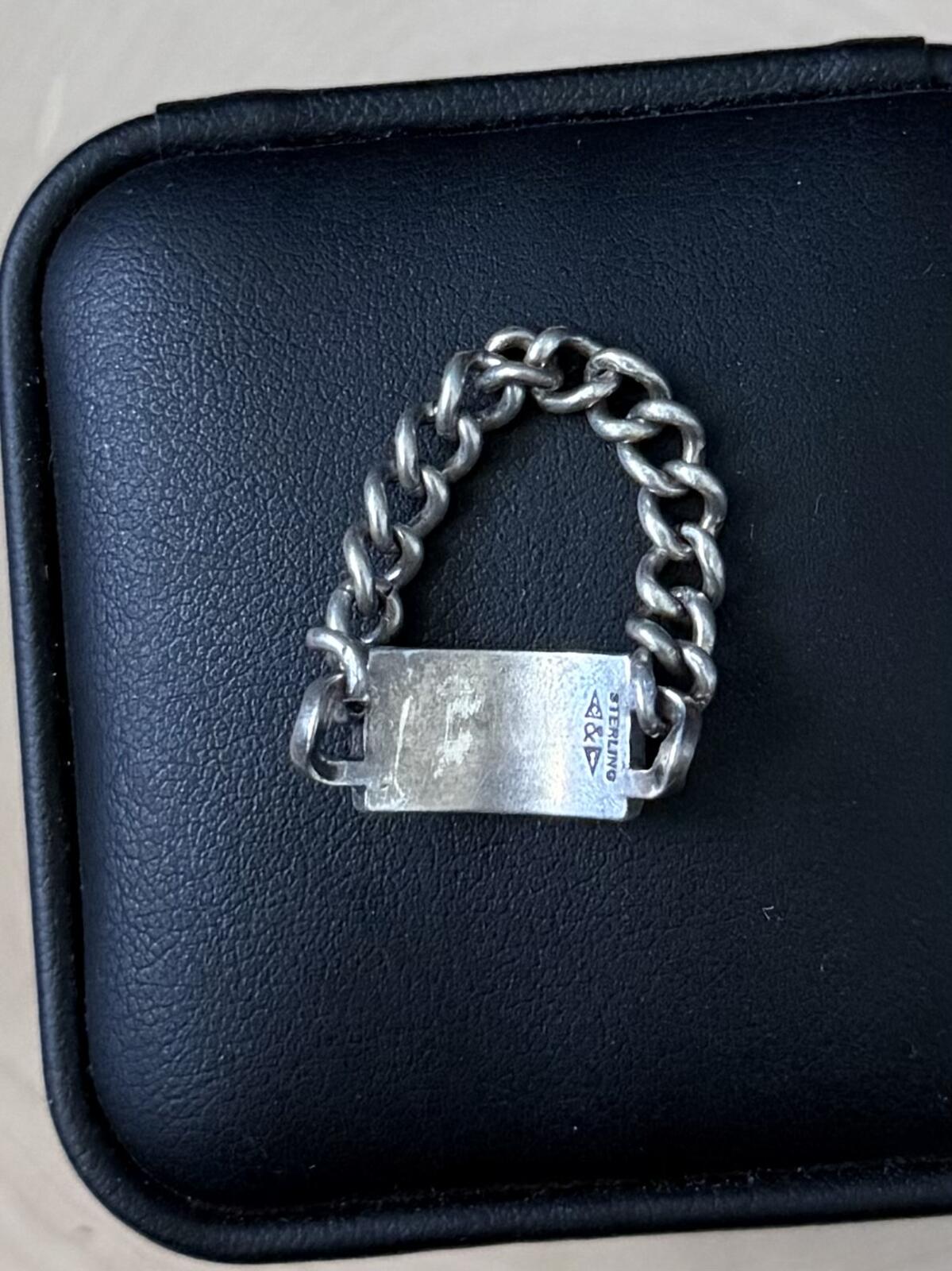1940s Signed C&C Clark & Coombs Sterling Silver ID Bracelet Style Chain Ring US 7