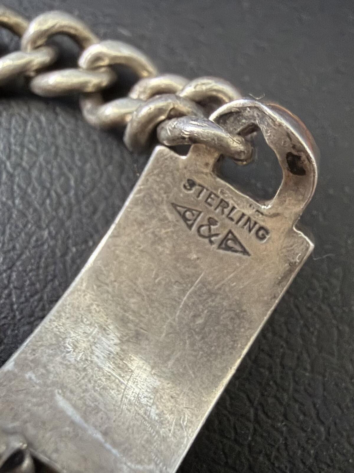 1940s Signed C&C Clark & Coombs Sterling Silver ID Bracelet Style Chain Ring US 7