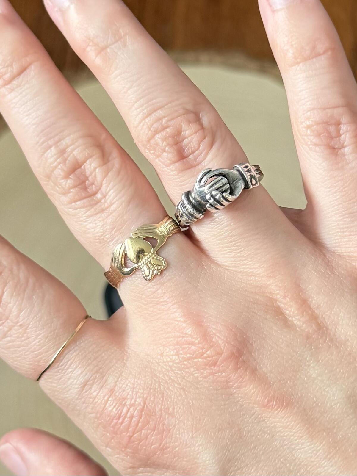 Vintage Sterling Silver Fede Hands Gimmel Interlocking Hands Heart Ring US 4.75
