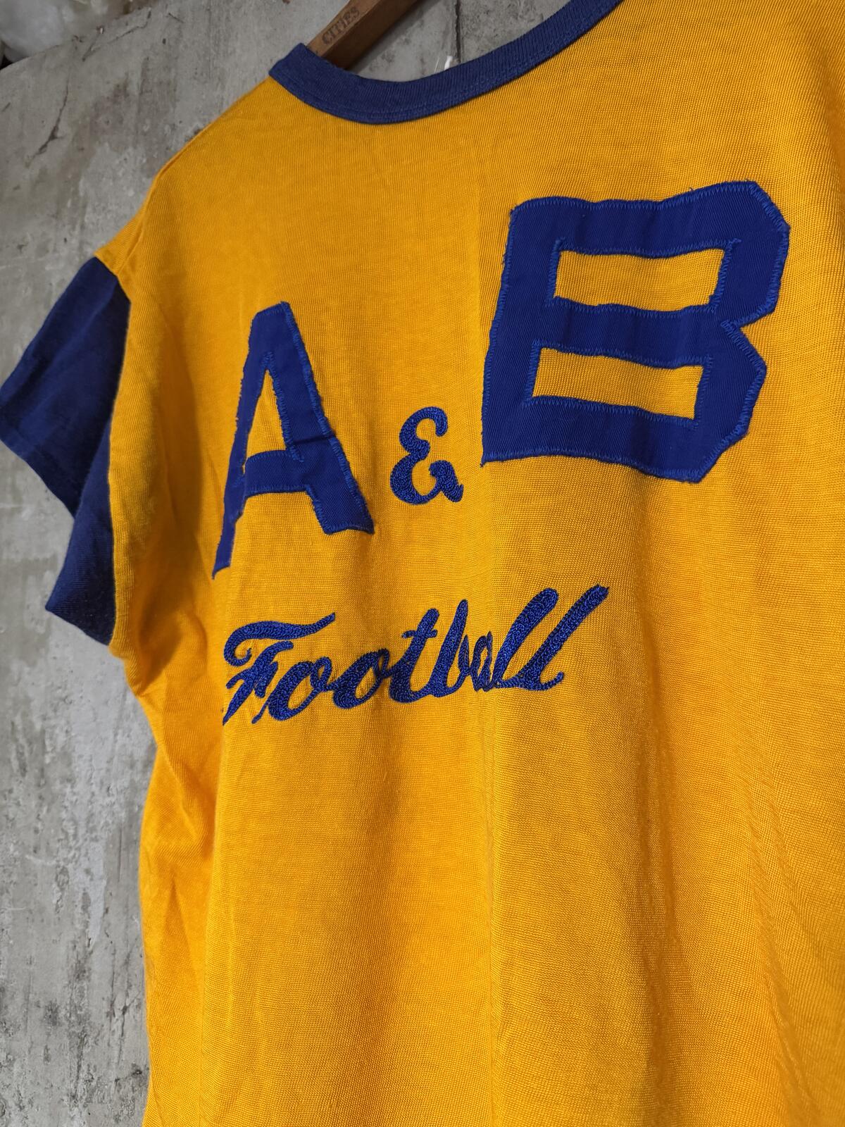 1970s Empire NYC Union Made A&B Football Gold and Blue Ringer Jersey