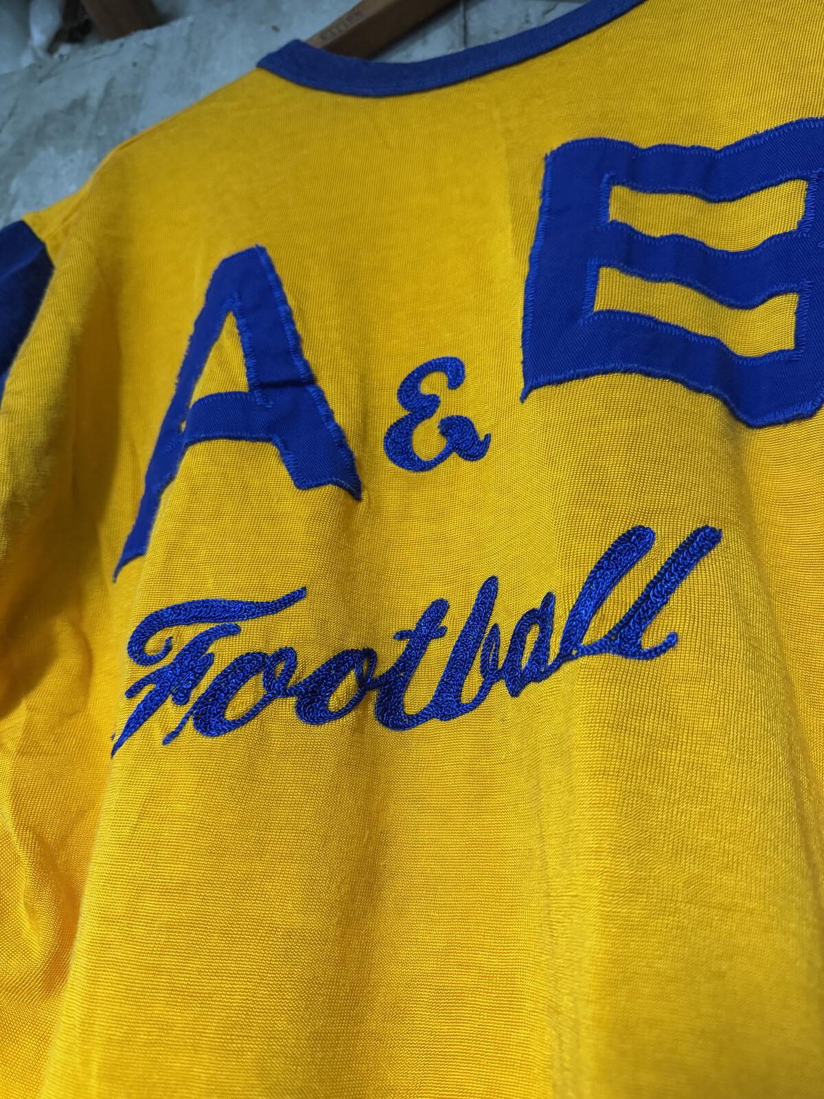 1970s Empire NYC Union Made A&B Football Gold and Blue Ringer Jersey