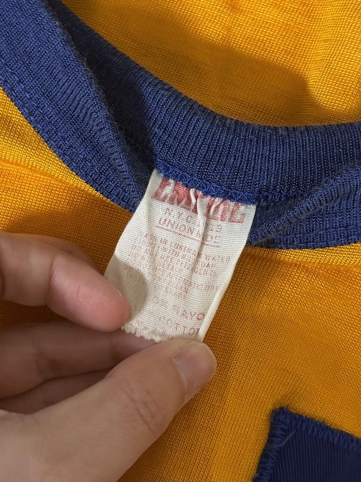 1970s Empire NYC Union Made A&B Football Gold and Blue Ringer Jersey