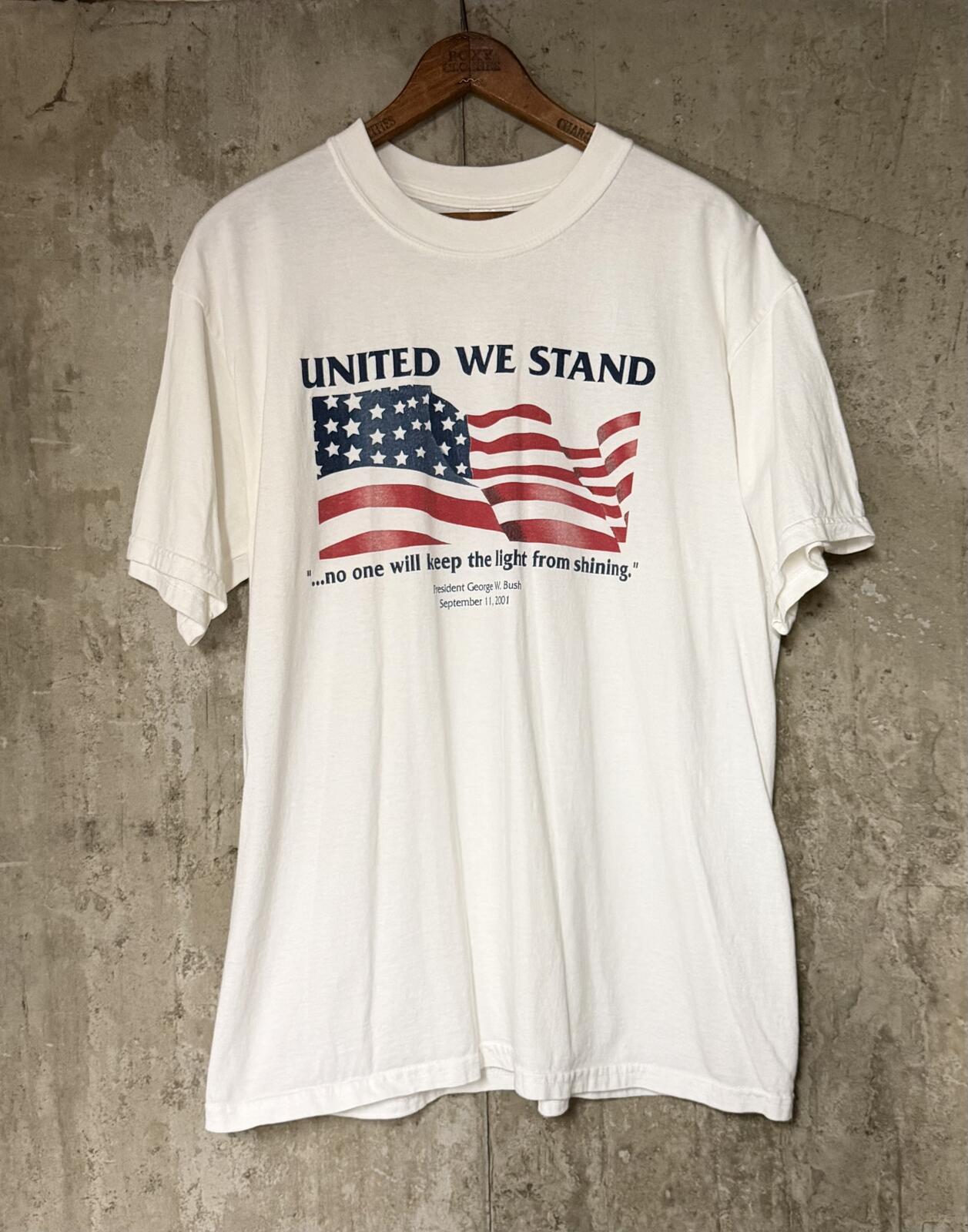 Y2K United We Stand 9/11 George W. Bush American Flag Tee L Gildan