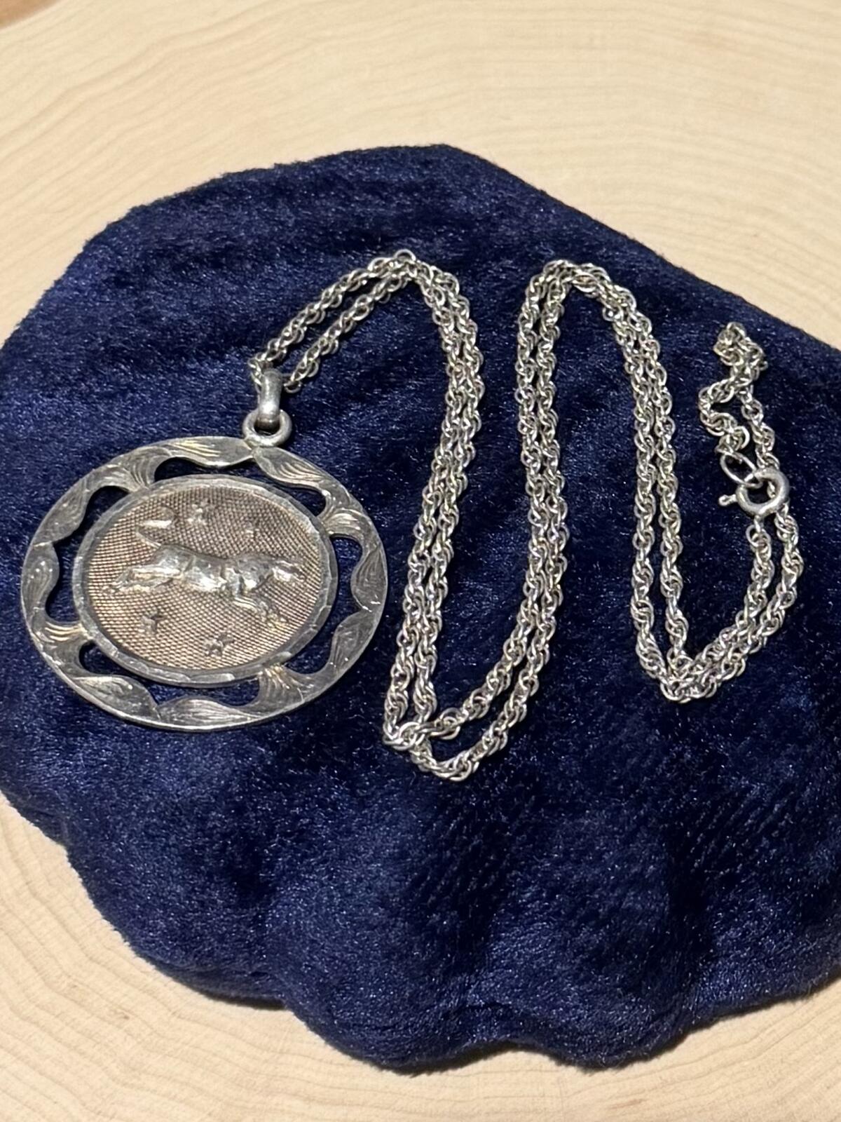 Vintage Taxco Mexico Sterling Silver Taurus Bull Zodiac Pendant Necklace 23.75"