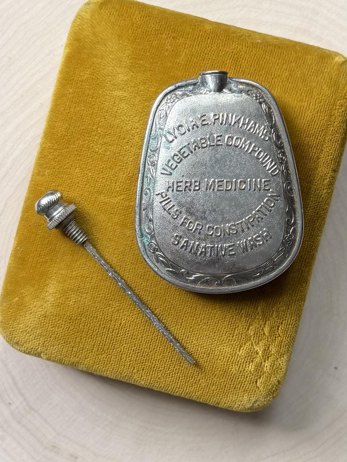 Antique 1880s Lydia E. Pinkham's Vegetable Compound Herb Medicine Tin Bottle