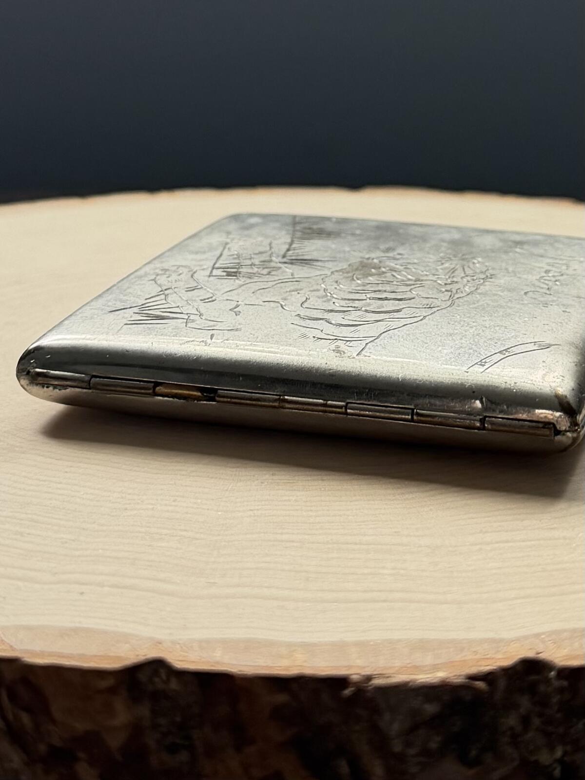 1940s Hand Engraved Japan Tiger Aluminum Cigarette Case WWII Militaria