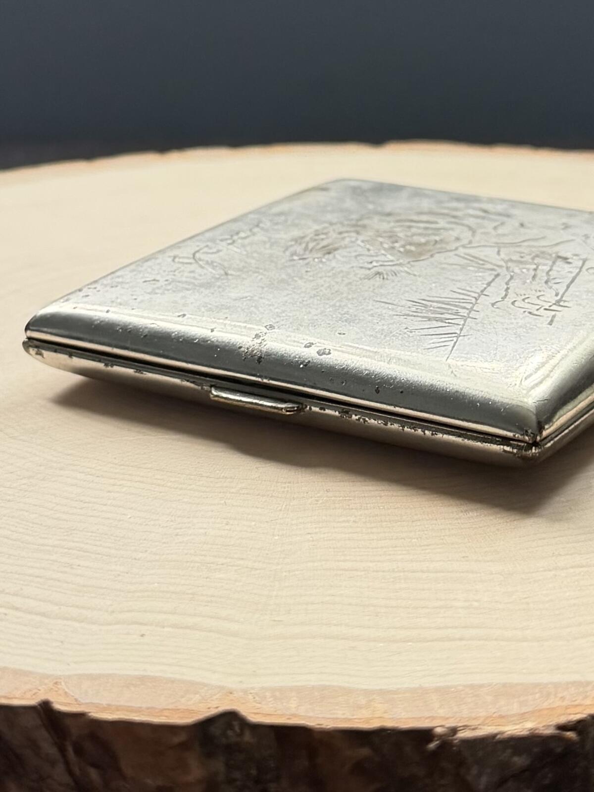 1940s Hand Engraved Japan Tiger Aluminum Cigarette Case WWII Militaria