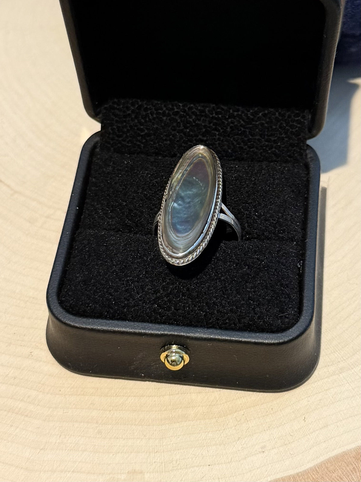 Vintage Taxco Mexico Sterling Silver Oval Abalone Shell Split Shank Ring US 7.25