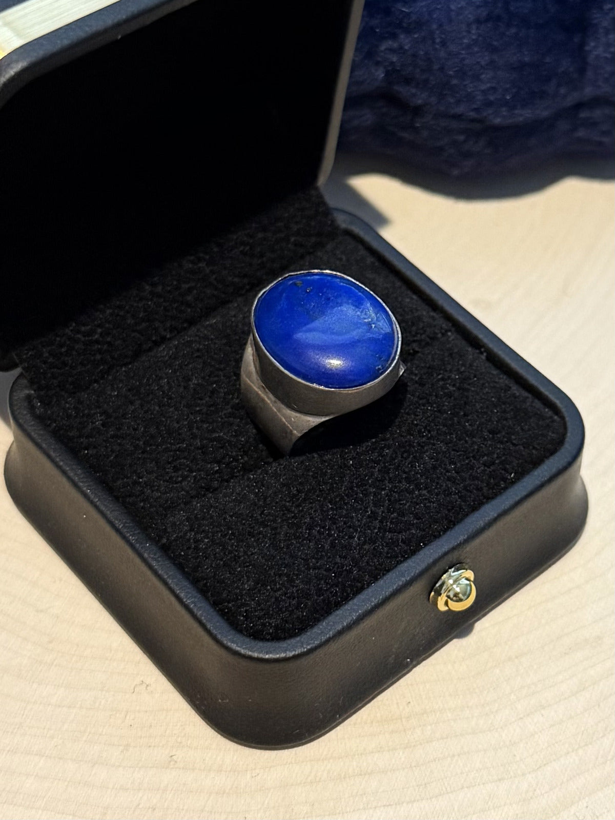 1970s Midcentury Sterling Silver Lapis Lazuli Modernist Statement Ring US 6.5