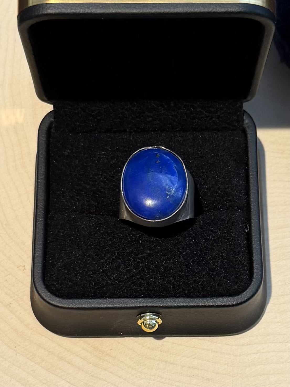 1970s Midcentury Sterling Silver Lapis Lazuli Modernist Statement Ring US 6.5