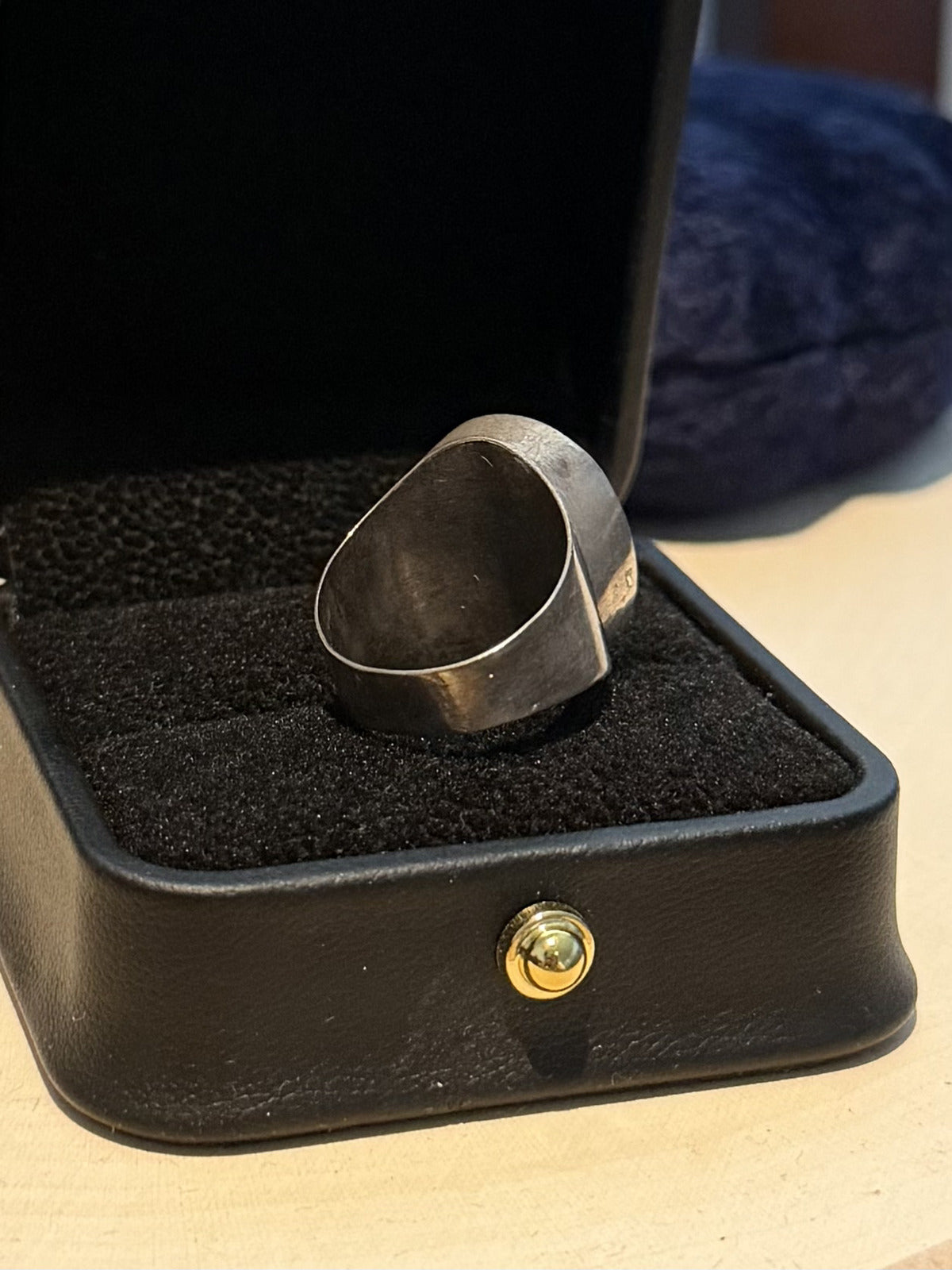 1970s Midcentury Sterling Silver Lapis Lazuli Modernist Statement Ring US 6.5