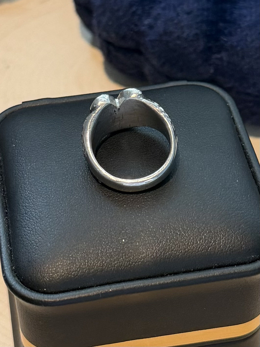 1940s WWII Era Trench Art Silver Tone Steel Engraved RD Sweetheart Ring US 5