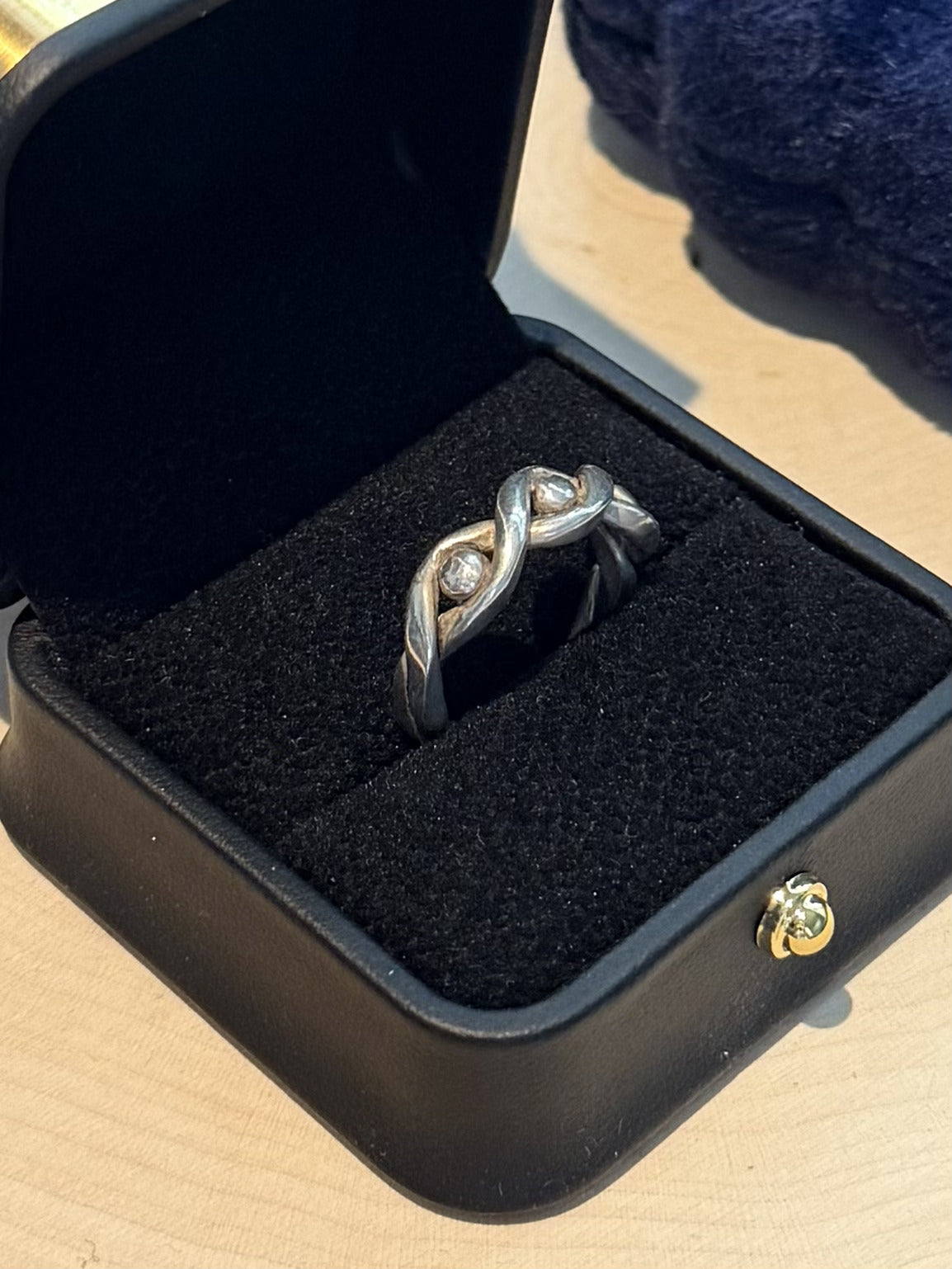 Vintage Sterling Silver Twisted Braid Seeing Eye Band Ring US 7
