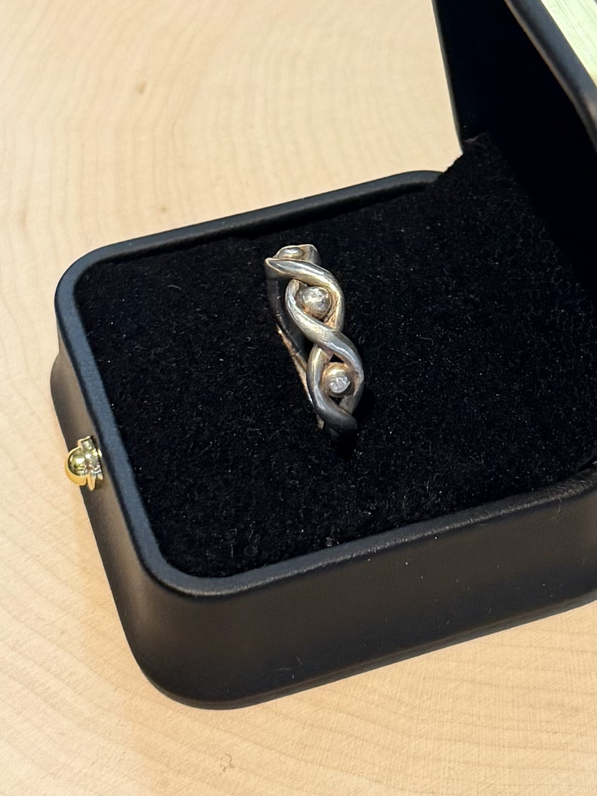 Vintage Sterling Silver Twisted Braid Seeing Eye Band Ring US 7