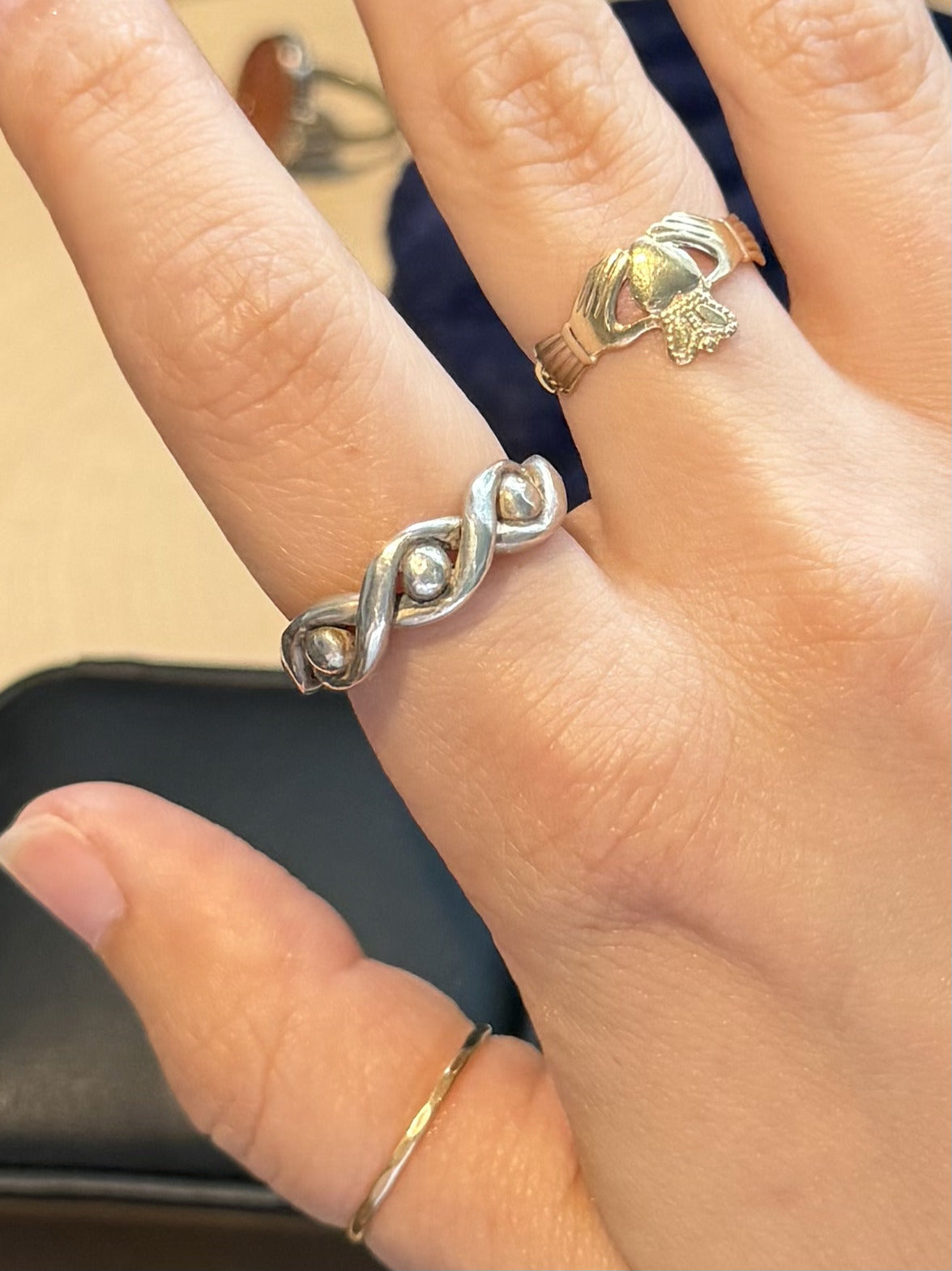Vintage Sterling Silver Twisted Braid Seeing Eye Band Ring US 7