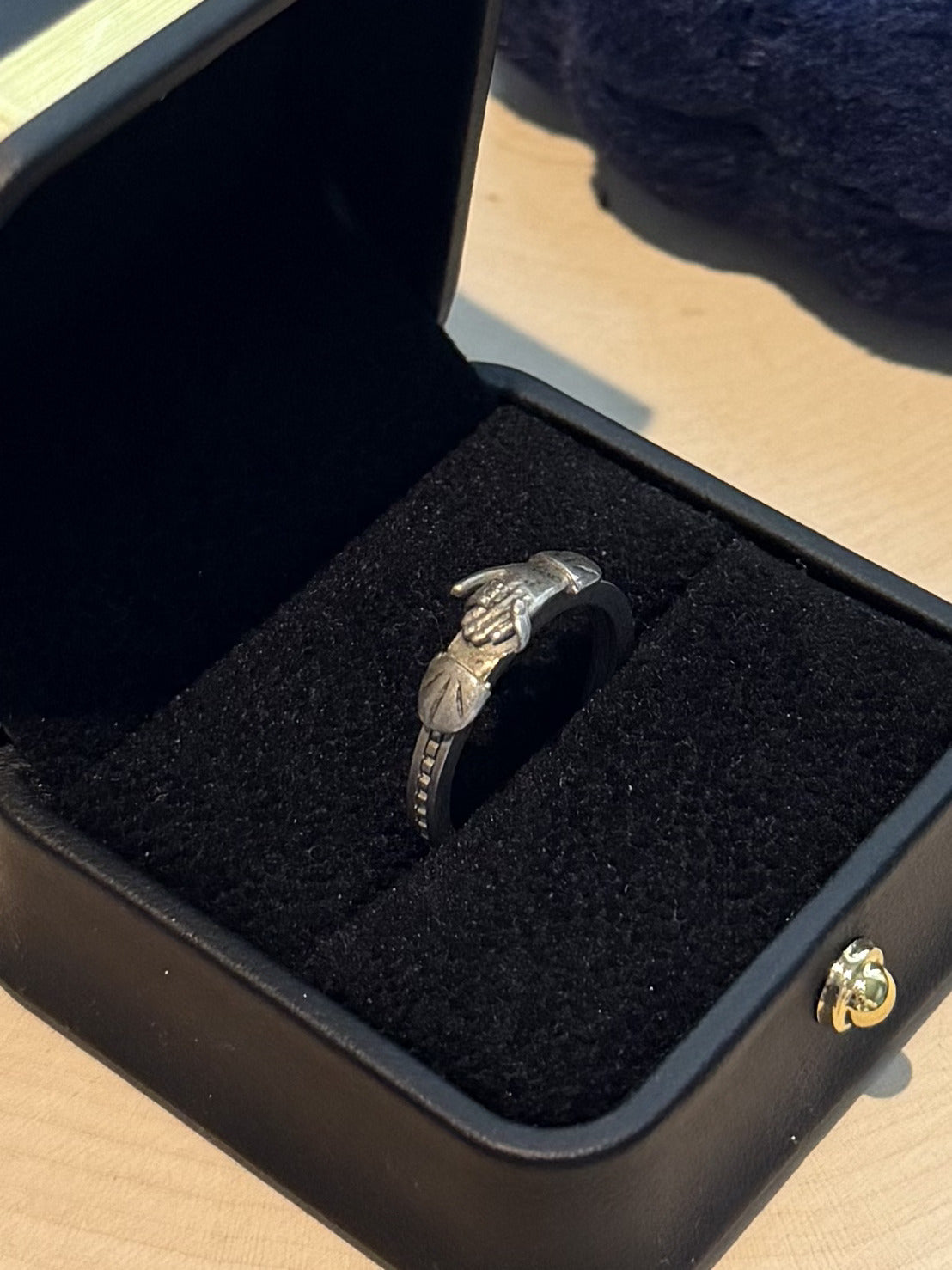 Antique Sterling Silver Fede Hands Gimmel Interlocking Hands Heart Ring US 7