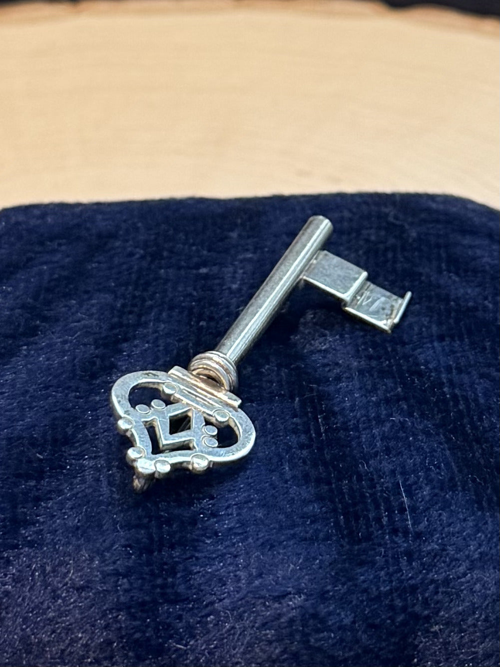 1940s Signed L. Narvaez Taxco Mexico Sterling Silver Skeleton Key Brooch
