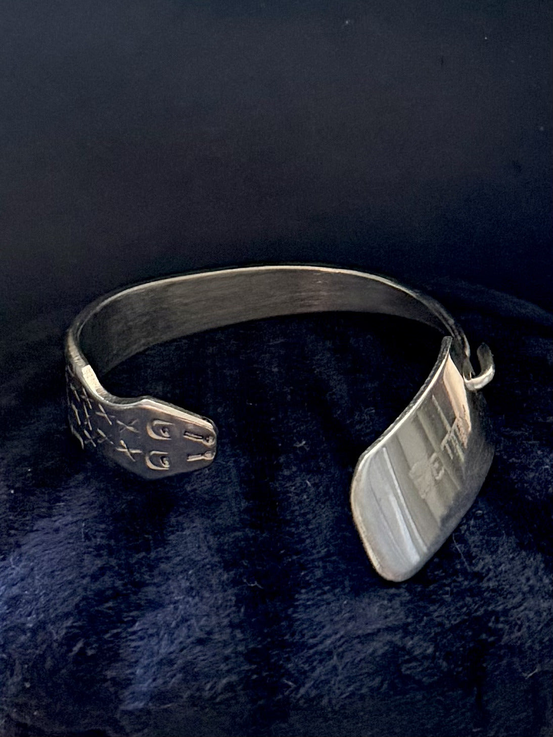 1940s WWII Trench Art Silver Tone Steel Snake Engraved BETTY Sweetheart Bracelet