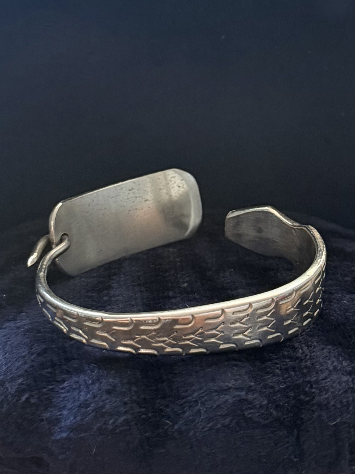 1940s WWII Trench Art Silver Tone Steel Snake Engraved BETTY Sweetheart Bracelet