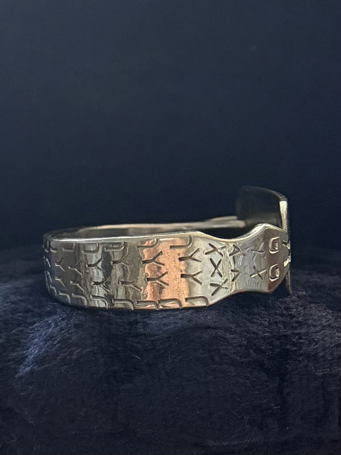 1940s WWII Trench Art Silver Tone Steel Snake Engraved BETTY Sweetheart Bracelet