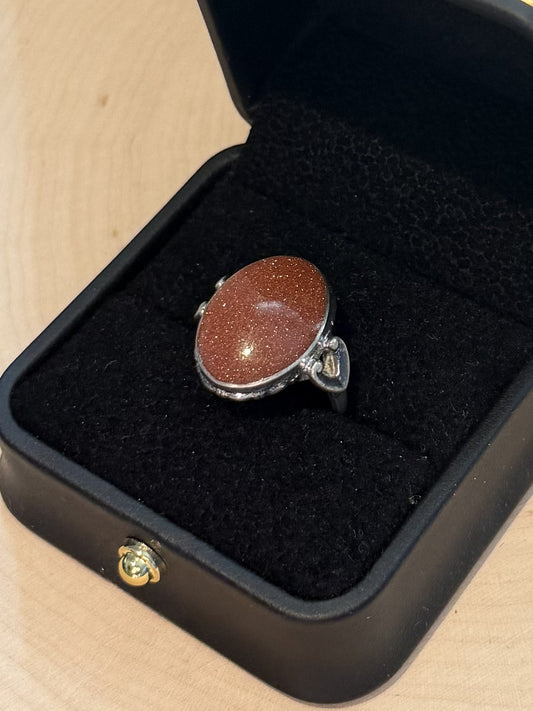 1930s 1940s Art Deco Signed C&C Clark Coombs Sterling Silver Goldstone Ring US 6