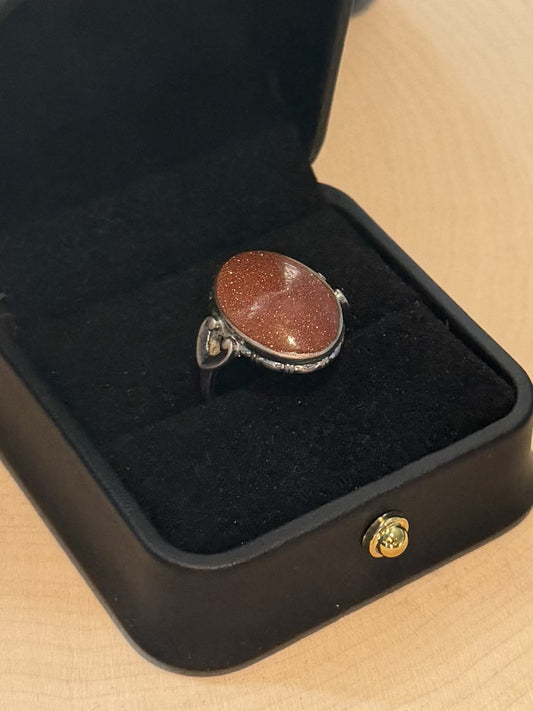 1930s 1940s Art Deco Signed C&C Clark Coombs Sterling Silver Goldstone Ring US 6