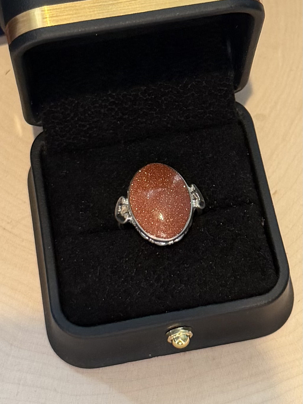 1930s 1940s Art Deco Signed C&C Clark Coombs Sterling Silver Goldstone Ring US 6